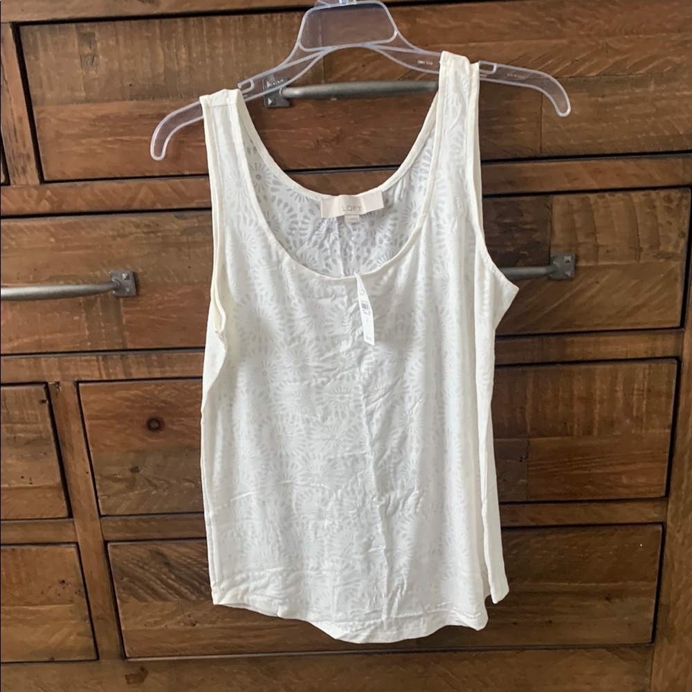 LOFT Cream / Off White Textured Fitted Tank Top